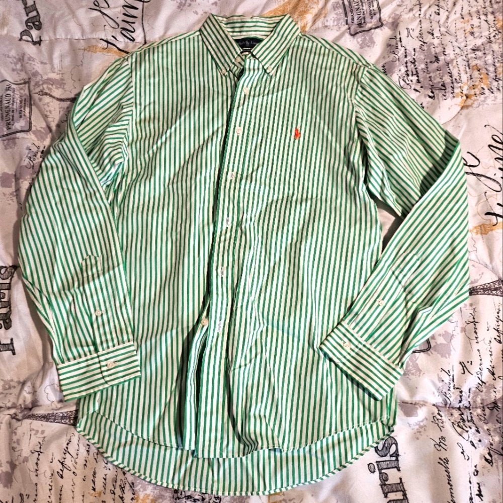 Ralph Lauren Green And White Striped Men's Shirt